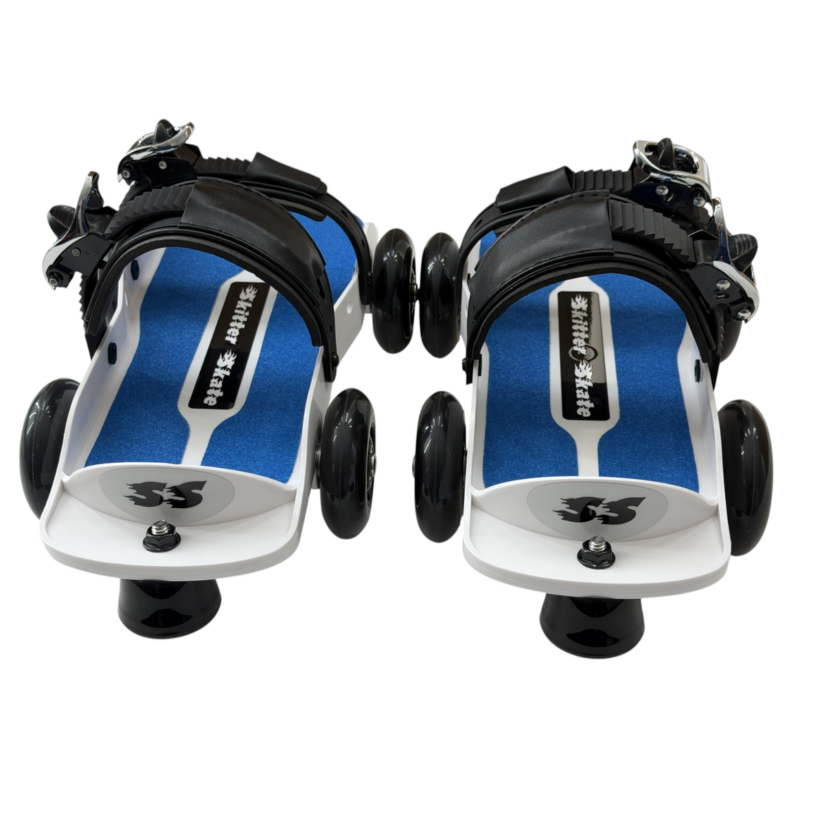 Skitter Skates Blue Skitter Skate with white frame, blue footbed, and black wheels for recreational skating.